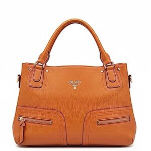 Prada Vintage m Pebbled Leather Front Twin Zip Pocket Satchel